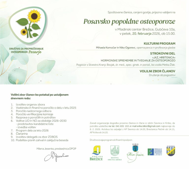 Posavsko popoldne osteoporoze – 20. februar 2026, Brežice